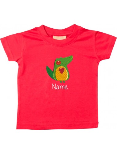 Kinder T-Shirt  mit tollen Motiven inkl Ihrem Wunschnamen Krokodil rot, Größe 0-6 Monate