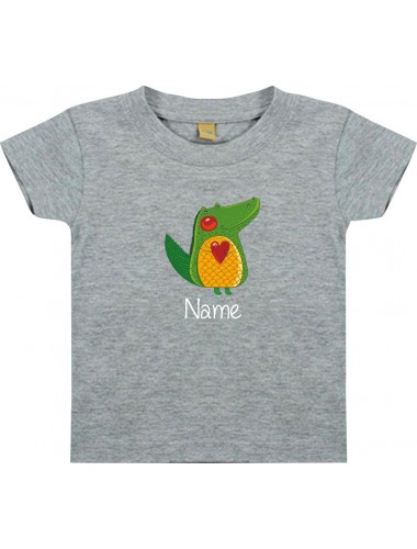 Kinder T-Shirt  mit tollen Motiven inkl Ihrem Wunschnamen Krokodil grau, Größe 0-6 Monate