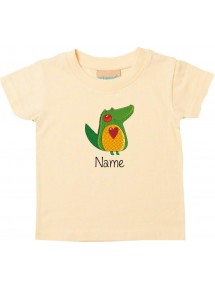 Kinder T-Shirt  mit tollen Motiven inkl Ihrem Wunschnamen Krokodil hellgelb, Größe 0-6 Monate
