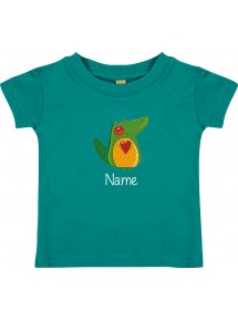 Kinder T-Shirt  mit tollen Motiven inkl Ihrem Wunschnamen Krokodil jade, Größe 0-6 Monate