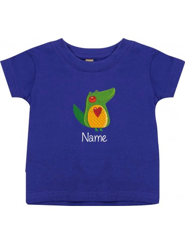 Kinder T-Shirt  mit tollen Motiven inkl Ihrem Wunschnamen Krokodil lila, Größe 0-6 Monate