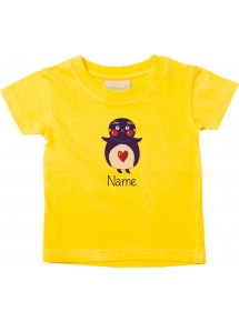 Kinder T-Shirt  mit tollen Motiven inkl Ihrem Wunschnamen Pinguin gelb, Größe 0-6 Monate