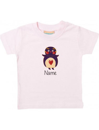 Kinder T-Shirt  mit tollen Motiven inkl Ihrem Wunschnamen Pinguin rosa, Größe 0-6 Monate
