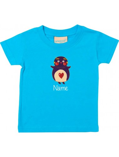 Kinder T-Shirt  mit tollen Motiven inkl Ihrem Wunschnamen Pinguin tuerkis, Größe 0-6 Monate