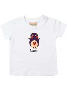 Kinder T-Shirt  mit tollen Motiven inkl Ihrem Wunschnamen Pinguin weiss, Größe 0-6 Monate