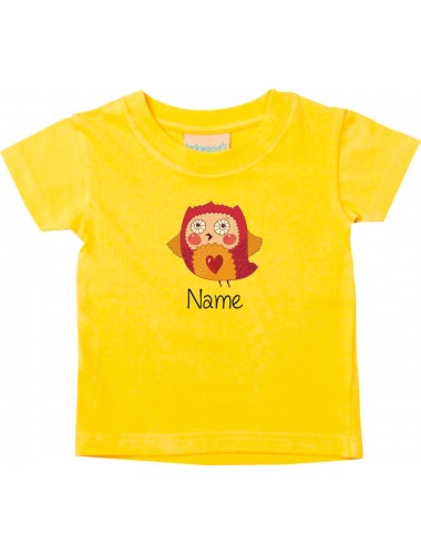 Kinder T-Shirt  mit tollen Motiven inkl Ihrem Wunschnamen Eule gelb, Größe 0-6 Monate