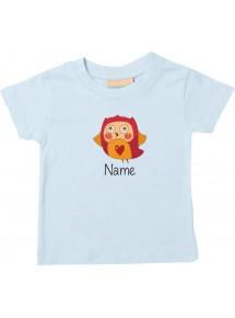 Kinder T-Shirt  mit tollen Motiven inkl Ihrem Wunschnamen Eule hellblau, Größe 0-6 Monate