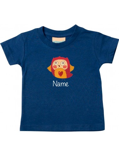 Kinder T-Shirt  mit tollen Motiven inkl Ihrem Wunschnamen Eule navy, Größe 0-6 Monate