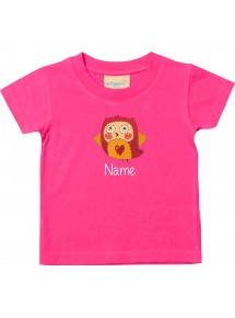 Kinder T-Shirt  mit tollen Motiven inkl Ihrem Wunschnamen Eule pink, Größe 0-6 Monate