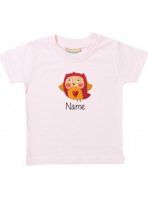 Kinder T-Shirt  mit tollen Motiven inkl Ihrem Wunschnamen Eule rosa, Größe 0-6 Monate