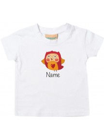 Kinder T-Shirt  mit tollen Motiven inkl Ihrem Wunschnamen Eule weiss, Größe 0-6 Monate