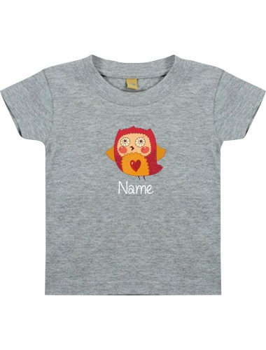 Kinder T-Shirt  mit tollen Motiven inkl Ihrem Wunschnamen Eule grau, Größe 0-6 Monate