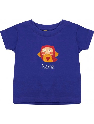Kinder T-Shirt  mit tollen Motiven inkl Ihrem Wunschnamen Eule lila, Größe 0-6 Monate