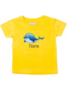 Kinder T-Shirt  mit tollen Motiven inkl Ihrem Wunschnamen Delfin gelb, Größe 0-6 Monate
