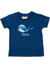 Kinder T-Shirt  mit tollen Motiven inkl Ihrem Wunschnamen Delfin navy, Größe 0-6 Monate