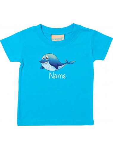 Kinder T-Shirt  mit tollen Motiven inkl Ihrem Wunschnamen Delfin tuerkis, Größe 0-6 Monate