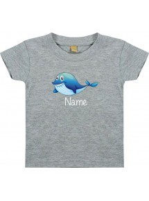 Kinder T-Shirt  mit tollen Motiven inkl Ihrem Wunschnamen Delfin grau, Größe 0-6 Monate