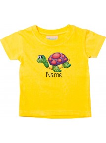 Kinder T-Shirt  mit tollen Motiven inkl Ihrem Wunschnamen Schildkröte gelb, Größe 0-6 Monate