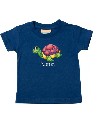 Kinder T-Shirt  mit tollen Motiven inkl Ihrem Wunschnamen Schildkröte navy, Größe 0-6 Monate