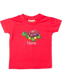 Kinder T-Shirt  mit tollen Motiven inkl Ihrem Wunschnamen Schildkröte rot, Größe 0-6 Monate