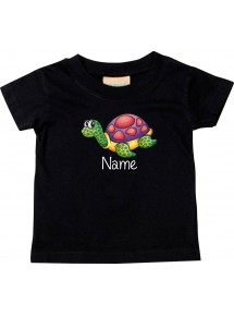 Kinder T-Shirt  mit tollen Motiven inkl Ihrem Wunschnamen Schildkröte schwarz, Größe 0-6 Monate