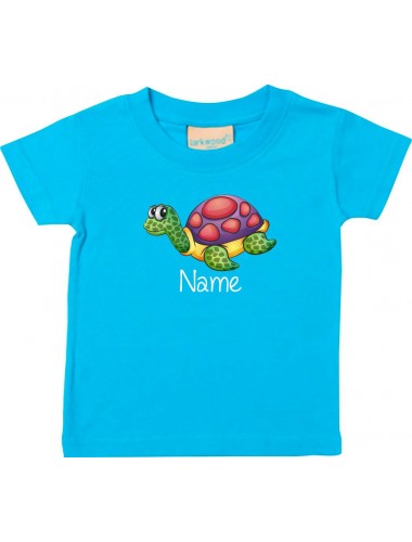 Kinder T-Shirt  mit tollen Motiven inkl Ihrem Wunschnamen Schildkröte tuerkis, Größe 0-6 Monate