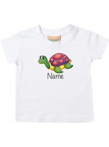 Kinder T-Shirt  mit tollen Motiven inkl Ihrem Wunschnamen Schildkröte weiss, Größe 0-6 Monate