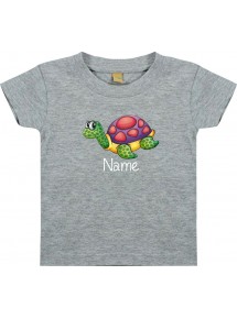 Kinder T-Shirt  mit tollen Motiven inkl Ihrem Wunschnamen Schildkröte grau, Größe 0-6 Monate