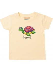 Kinder T-Shirt  mit tollen Motiven inkl Ihrem Wunschnamen Schildkröte hellgelb, Größe 0-6 Monate