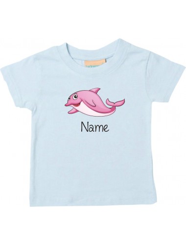 Kinder T-Shirt  mit tollen Motiven inkl Ihrem Wunschnamen Delfin hellblau, Größe 0-6 Monate