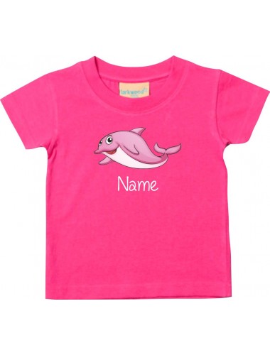 Kinder T-Shirt  mit tollen Motiven inkl Ihrem Wunschnamen Delfin pink, Größe 0-6 Monate