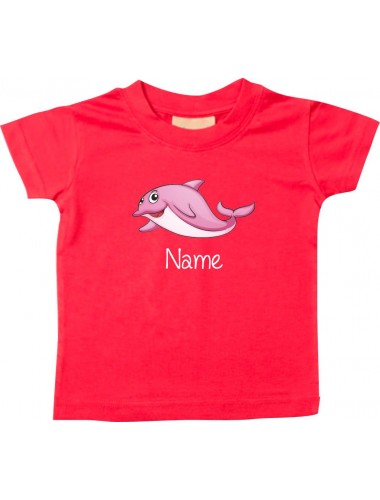 Kinder T-Shirt  mit tollen Motiven inkl Ihrem Wunschnamen Delfin rot, Größe 0-6 Monate