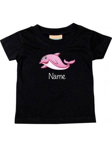Kinder T-Shirt  mit tollen Motiven inkl Ihrem Wunschnamen Delfin schwarz, Größe 0-6 Monate