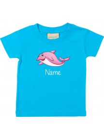 Kinder T-Shirt  mit tollen Motiven inkl Ihrem Wunschnamen Delfin tuerkis, Größe 0-6 Monate