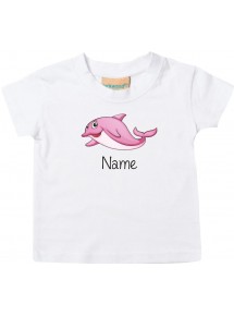 Kinder T-Shirt  mit tollen Motiven inkl Ihrem Wunschnamen Delfin weiss, Größe 0-6 Monate