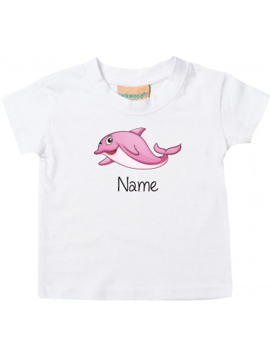 Kinder T-Shirt  mit tollen Motiven inkl Ihrem Wunschnamen Delfin weiss, Größe 0-6 Monate
