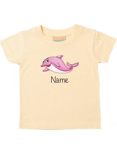 Kinder T-Shirt  mit tollen Motiven inkl Ihrem Wunschnamen Delfin hellgelb, Größe 0-6 Monate