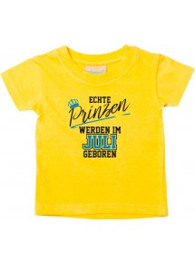Baby Kinder T-Shirt  Echte Prinzen werden im JULI geboren gelb, 0-6 Monate