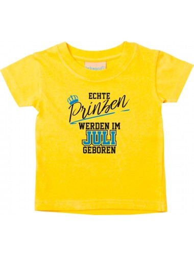 Baby Kinder T-Shirt  Echte Prinzen werden im JULI geboren gelb, 0-6 Monate