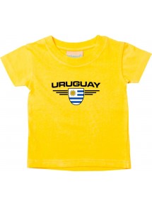 Baby Kinder-Shirt Uruguay, Wappen mit Wunschnamen und Wunschnummer Land, Länder, gelb, 0-6 Monate