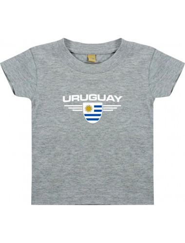 Baby Kinder-Shirt Uruguay, Wappen mit Wunschnamen und Wunschnummer Land, Länder, grau, 0-6 Monate