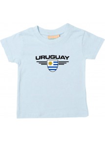 Baby Kinder-Shirt Uruguay, Wappen mit Wunschnamen und Wunschnummer Land, Länder, hellblau, 0-6 Monate