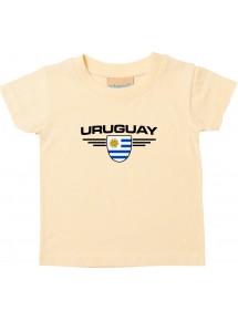 Baby Kinder-Shirt Uruguay, Wappen mit Wunschnamen und Wunschnummer Land, Länder, hellgelb, 0-6 Monate