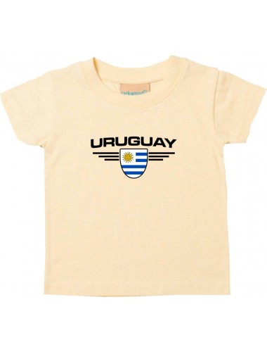 Baby Kinder-Shirt Uruguay, Wappen mit Wunschnamen und Wunschnummer Land, Länder, hellgelb, 0-6 Monate