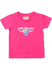 Baby Kinder-Shirt Uruguay, Wappen mit Wunschnamen und Wunschnummer Land, Länder, pink, 0-6 Monate