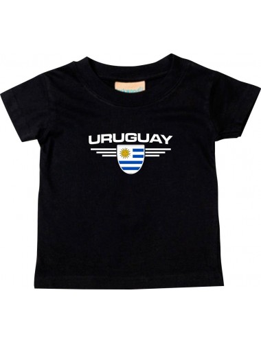 Baby Kinder-Shirt Uruguay, Wappen mit Wunschnamen und Wunschnummer Land, Länder, schwarz, 0-6 Monate