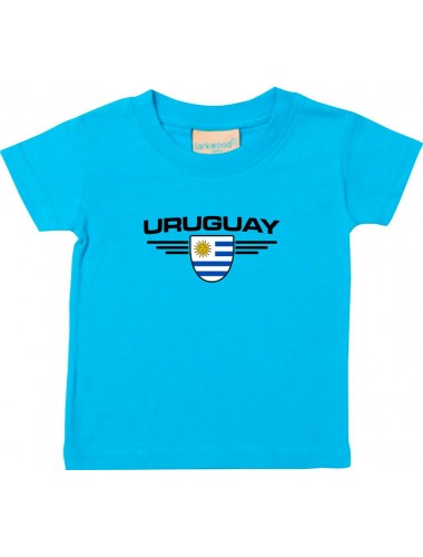 Baby Kinder-Shirt Uruguay, Wappen mit Wunschnamen und Wunschnummer Land, Länder, tuerkis, 0-6 Monate