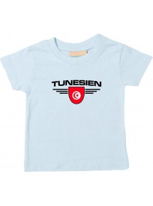 Baby Kinder-Shirt Tunesien, Wappen mit Wunschnamen und Wunschnummer Land, Länder, hellblau, 0-6 Monate