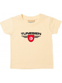 Baby Kinder-Shirt Tunesien, Wappen mit Wunschnamen und Wunschnummer Land, Länder, hellgelb, 0-6 Monate
