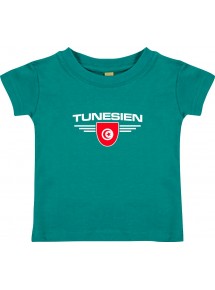 Baby Kinder-Shirt Tunesien, Wappen mit Wunschnamen und Wunschnummer Land, Länder, jade, 0-6 Monate